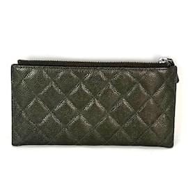 Chanel-Chanel Metallic Caviar Quilted Classic Zip Dark Charcoal Pouch Clutch-Grey