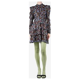 Ulla Johnson-Brown silk printed high-neck tiered mini dress - size UK 6-Brown