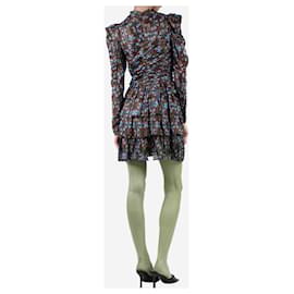 Ulla Johnson-Brown silk printed high-neck tiered mini dress - size UK 6-Brown