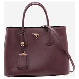 Prada-Burgundy Saffiano Cuir leather top handle bag-Dark red
