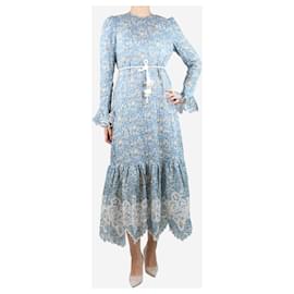 Zimmermann-Blue floral printed and embroidered midi dress - size UK 12-Blue