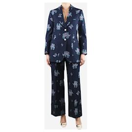 Gucci-Navy blue floral jacquard two-piece suit set - size UK 12-Blue