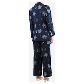 Gucci-Navy blue floral jacquard two-piece suit set - size UK 12-Blue