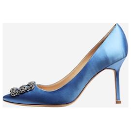 Manolo Blahnik-Blue satin jewel buckle pumps - size EU 40-Blue