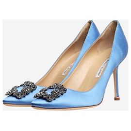 Manolo Blahnik-Blue satin jewel buckle pumps - size EU 40-Blue