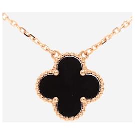 Van Cleef & Arpels-Gold 18k Alhambra Onyx necklace-Golden