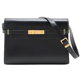 Saint Laurent Bolsa de ombro de couro Manhattan preta 2021 Preto