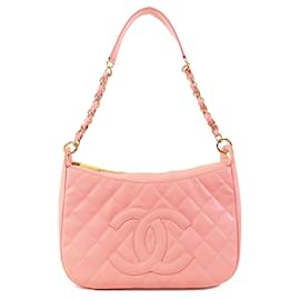 Chanel-Chanel Pink CC Quilted Caviar Shoulder Bag-Pink