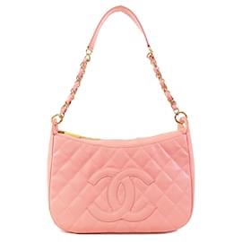 Chanel-Sac à épaule en caviar matelassé rose CC de Chanel-Rose