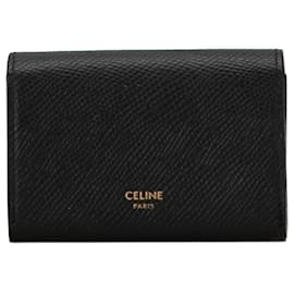 Céline-Celine Black Leather Card Holder-Black