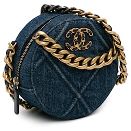 Chanel-Chanel Blue Denim 19 Round Clutch with Chain-Blue,Other