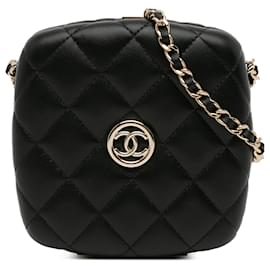 Chanel-Chanel Black Quilted Lambskin Compact Vanity Case-Black
