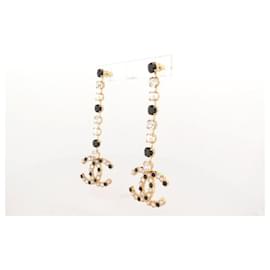 Chanel-NINE CHANEL DANGLE EARRINGS GG LOGO STRASS PENDANT EARRINGS-Golden