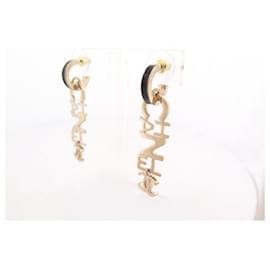 Chanel-NINE CHANEL DROP EARRINGS LETTER LOGO CC GOLD METAL EARRINGS-Golden