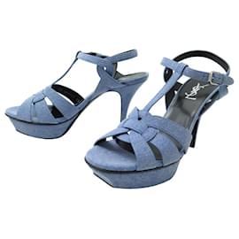 Yves Saint Laurent-NINE SAINT LAURENT TRIBUTE BLUE DENIM 457757 SANDALS 39.5 SHOES-Blue