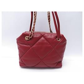 Chanel-NINE CHANEL BOWLING HAND BAG PARIS NEW YORK RED LEATHER NEW HANDBAG PURSE-Red