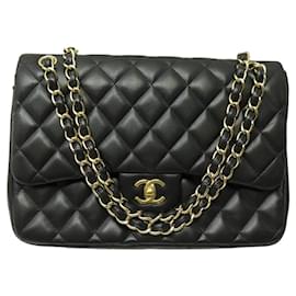 Chanel-CHANEL TIMELESS GRAND CLASSIC JUMBO BLACK LEATHER HANDBAG PURSE-Black