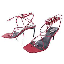 Saint Laurent-SAINT LAURENT SANDALS WITH STRAPS 38 IN RED LEATHER-Red