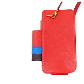Hermès-NEW HERMES PHONE CASE HERMESWAY H083029CCAL MYSORE LEATHER RED SELLIER-Red