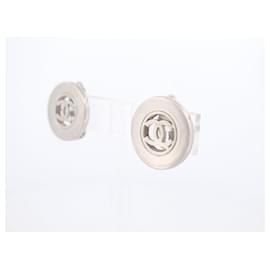 Chanel-VINTAGE BOUCLES D'OREILLES CHANEL PUCES LOGO CC 1996 METAL ARGENTE EARRINGS-Argenté