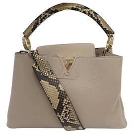 Louis Vuitton-LOUIS VUITTON CAPUCINES MM N92802 GALLET LEATHER AND PYTHON HAND BAG-Taupe