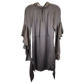 Vanessa Bruno Manga Assimétrica com Renda em Seda Cinza Cinza