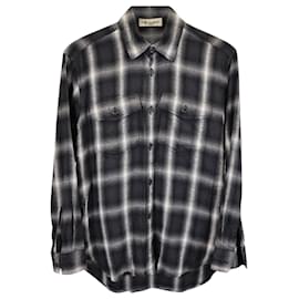 Saint Laurent-Saint Laurent Plaid Shirt in Charcoal Cotton-Dark grey