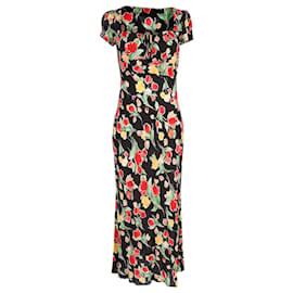 Autre Marque-Rixo Marisa Tie-detailed Midi dress in Black Floral-print Crepe de Chine-Other