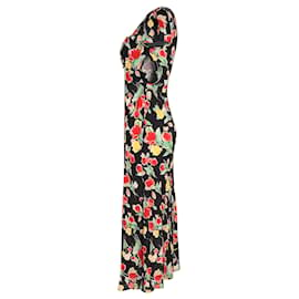 Autre Marque-Rixo Marisa Tie-detailed Midi dress in Black Floral-print Crepe de Chine-Other