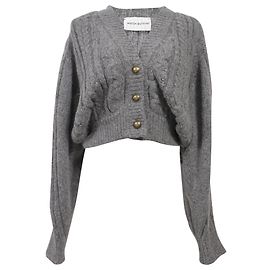 Magda Butrym Slouchy Cable Knit Cardigan in Grey Wool Grey
