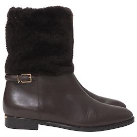 Botas de couro marrom com punhos de shearling Burberry Marrom