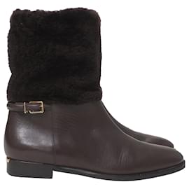 Burberry-Burberry Shearling-Cuff Boots in Brown Leather-Brown