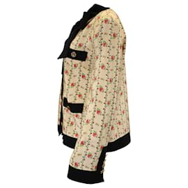 Gucci-Gucci Marocain Jacket With Rose Print In Ivory Silk-White,Cream