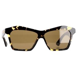 Bottega Veneta-Bottega Veneta 99mm Geometric Shield Sunglasses In Havana Brown Acetate-Brown,Red