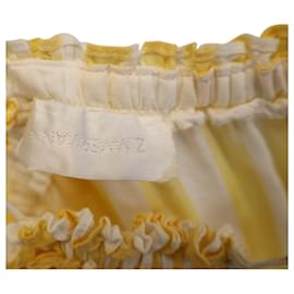 Zimmermann-Zimmermann Lumino Asymmetric Ruffled Striped Midi Dress In Yellow Linen -Other