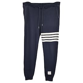 Thom Browne-Thom Browne Pantalons de survêtement en jersey gris à 4 barres 4 en coton bleu marine-Bleu,Bleu Marine