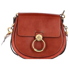 Bolsa Small Tess Chloé em couro e camurça marrom Marrom Vermelho