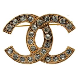 Chanel-Chanel Rhinestone CC Logo Brooch Metal Brooch in Good condition-Golden