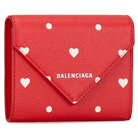 Balenciaga-Balenciaga Leather Paper Mini Wallet Heart Bifold in Very Good Condition-Red