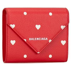 Balenciaga-Balenciaga Leather Valentines Papier Mini Wallet Leather Short Wallet in Good condition-Red