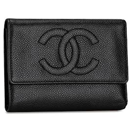 Chanel-Portefeuille compact trifold Chanel Coco Mark en cuir A13226 en bon état-Noir