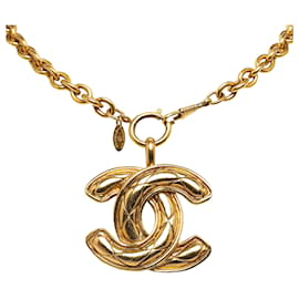 Chanel-Collier pendentif logo CC de Chanel en métal en bon état-Doré
