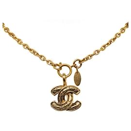 Chanel-Collier pendentif logo CC de Chanel en métal en bon état-Doré