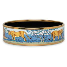 Hermès-Hermes Wide Enamel Bangle Metal Bangle in Excellent condition-Golden