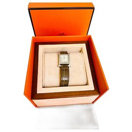 Relógio Hermès Heure H Diamantes Pulseira de Crocodilo Prata