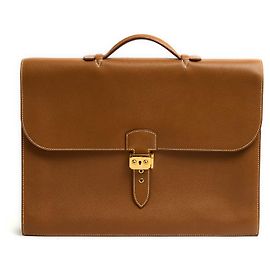 Hermès 1996 Hermes sac a depeches 41 Gold leather brief case hand bag Pristine Caramel Gold hardware