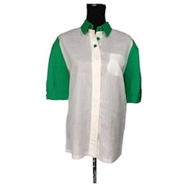Givenchy-Givenchy shirt made in white and green linen vintage 80s-White,Green