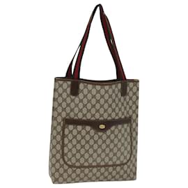 Gucci-GUCCI GG Supreme Web Sherry Line Tote Bag PVC Beige Red 002 4487 39 Auth 76846-Red,Beige