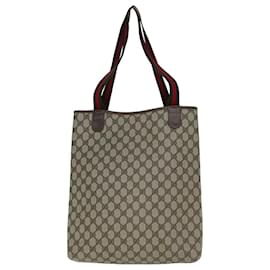 Gucci-GUCCI GG Supreme Web Sherry Line Tote Bag PVC Beige Red 002 4487 39 Auth 76846-Red,Beige