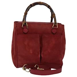 Gucci-GUCCI Bamboo Shoulder Bag Suede Red 000 123 0316 Auth ep4523-Red